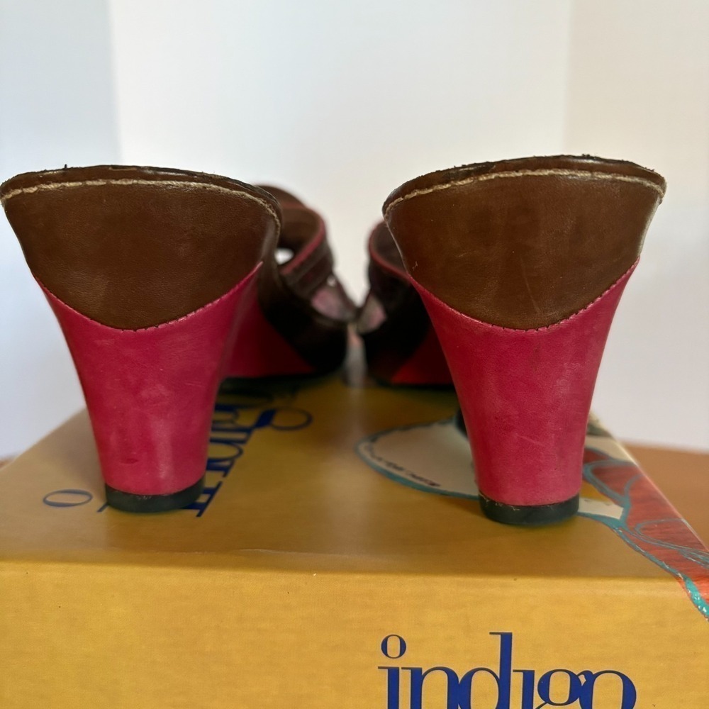 Indigo by Clarks Boelyn Earth Wedge Sandals Brown Pink Leather Women 8M Studded - Picture 6 of 16